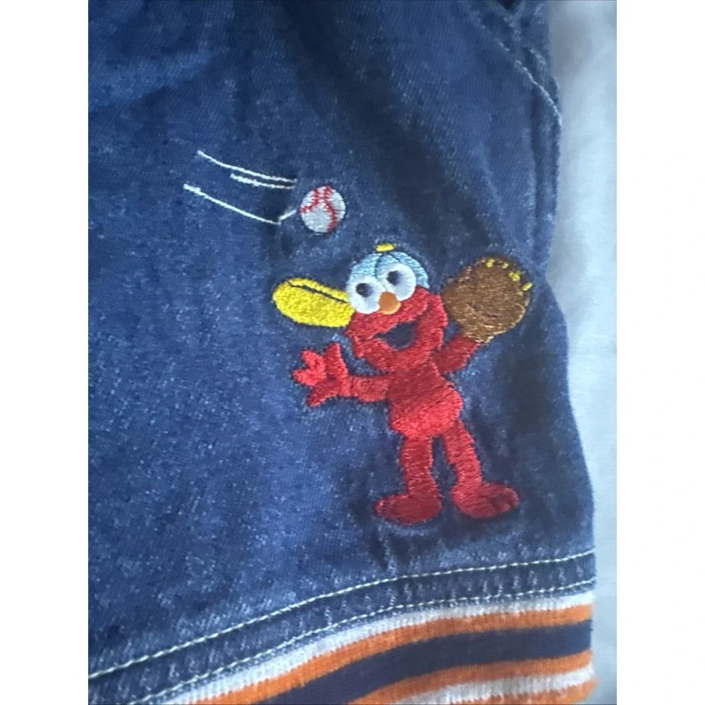Vintage Sesame Street Elmo Cookie Monster Baseball Embroidered Denim Overalls
